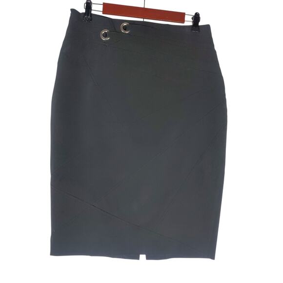 Karen Millen Pencil Skirt Sz US 10 Black Side Zip Knee Length Career Work READ - Picture 3 of 13